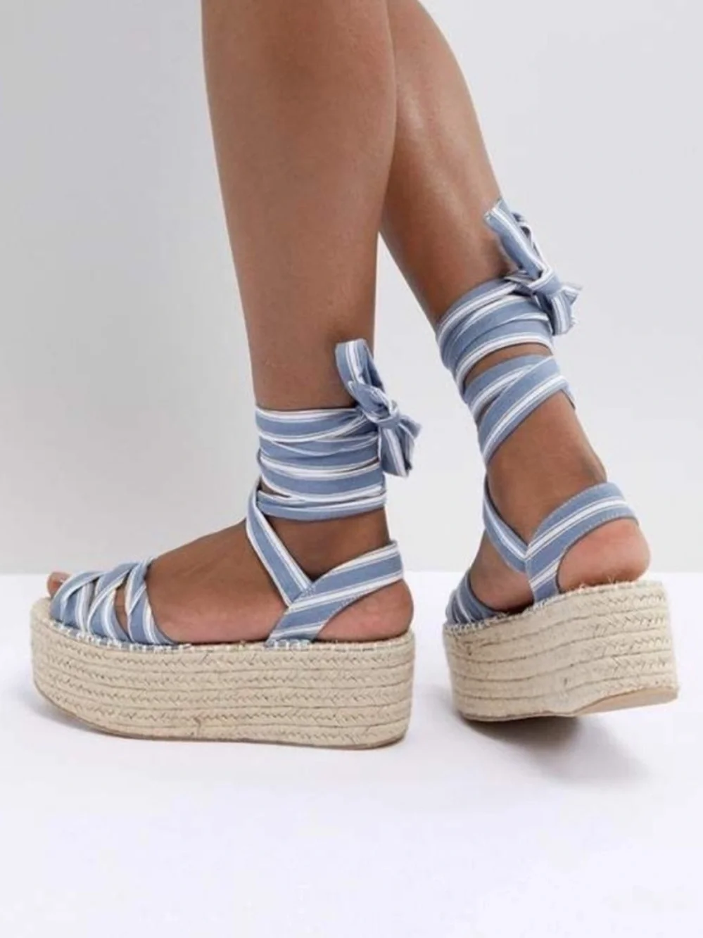 NWT Zara Blue Stripe Espadrille Platform Sandals